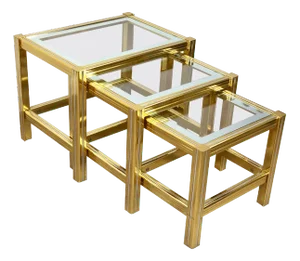 Brass, Glass & Chrome Side Coffee Tables, 1970s, Set of 3