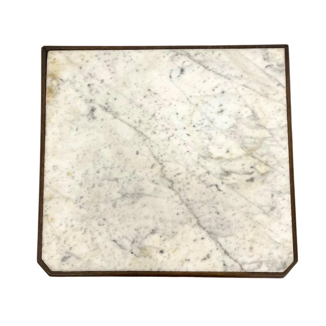 Wood Antique Style Marble Top Bedside Chest With Drop Front Cabinet For Sale - Image 7 of 10