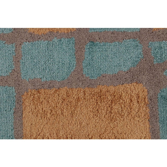 Textile Rug & Kilim’s Mid Century Modern Geometric Orange-Gold & Blue Wool and Silk Gallery Rug For Sale - Image 7 of 9