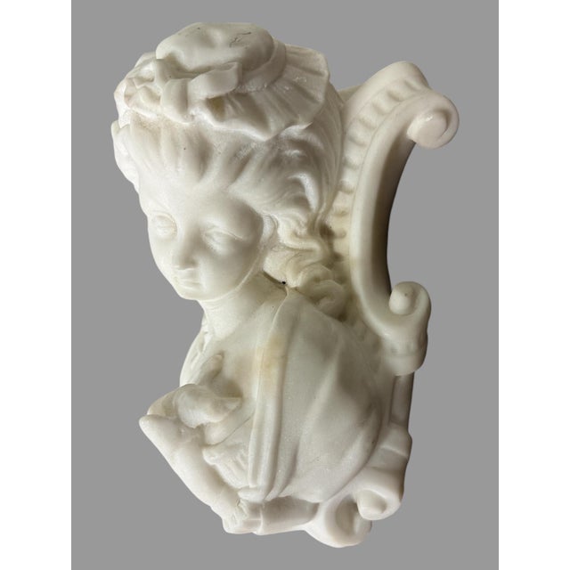 Victorian Late 19th Century Victorian Carved Marble Pediment Sculpture Maiden Holding a Dove For Sale - Image 3 of 9