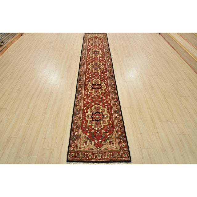 Farmhouse Heriz Runner 2’6” X 12′ Red Wool Traditional Hand-Knotted Oriental Rug For Sale - Image 3 of 13
