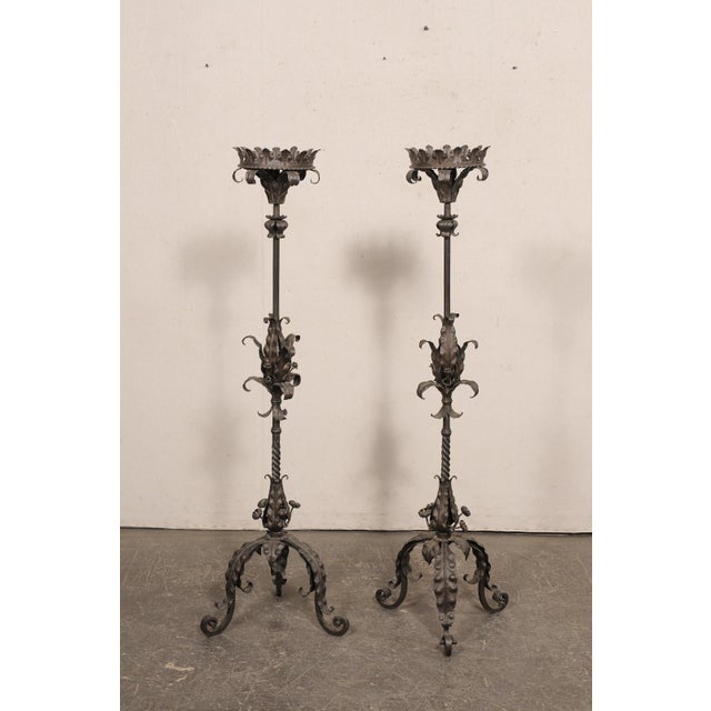 Metal Mid 20th Century French Forged Iron Floor Candlesticks, 5 Ft For Sale - Image 7 of 13
