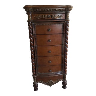 Vintage Carved Wood Jewelry Armoire For Sale