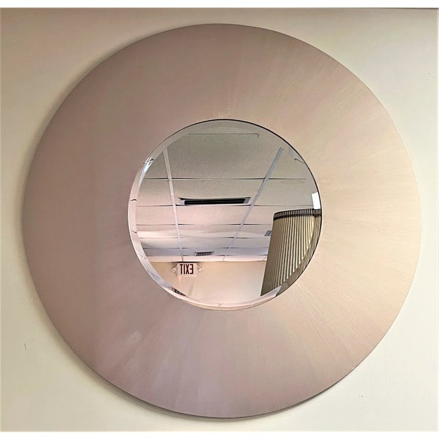 Mid Century Modern Monumental Platinum Silver Round Wall Mirror For Sale - Image 13 of 13