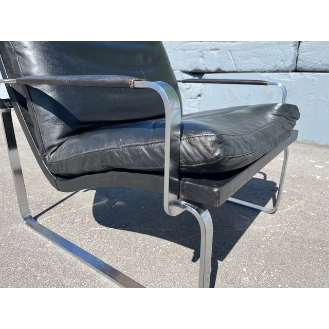 Metal 1970s Jørgen Lund & Ole Larsen Pair of Lounge Chairs in Black Leather For Sale - Image 7 of 18