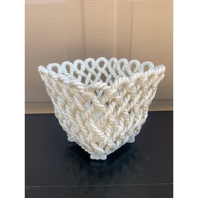 White 1960s French Country White Ceramic Woven Rope Cachepot Basket For Sale - Image 8 of 13