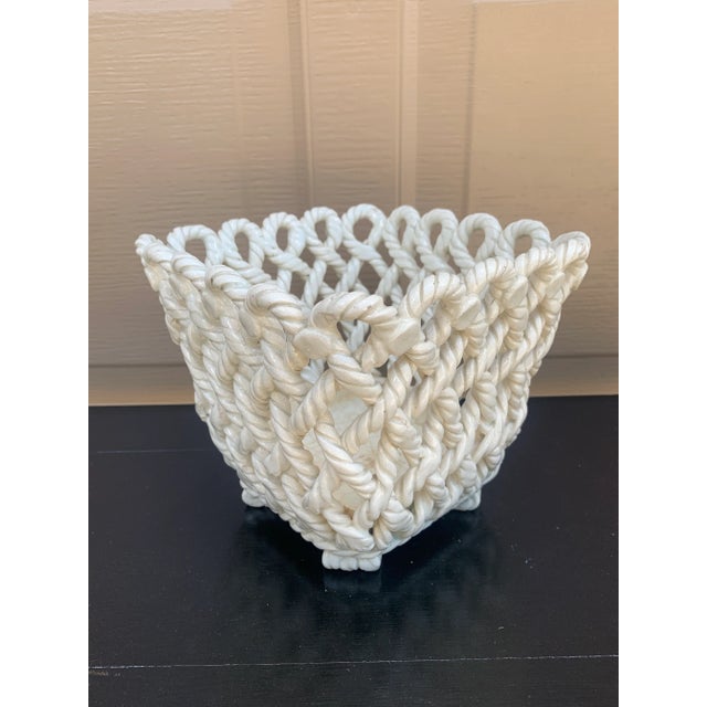White French Country Trompe l'Oeil Porcelain Rope Basket Cachepot For Sale - Image 8 of 13