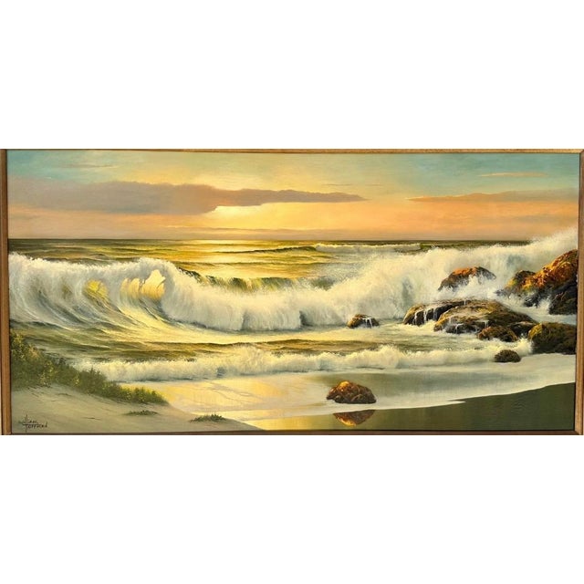 Listed Artist William Hoffman X Large Gold Gilt Framed Sunset Seascape 1970 For Sale - Image 9 of 18