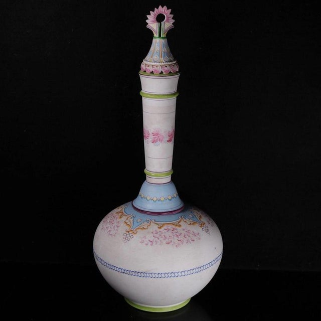 Biscuit Porcelain Covered Bottle Vase with Painted Decoration by Jean Gille For Sale - Image 6 of 17
