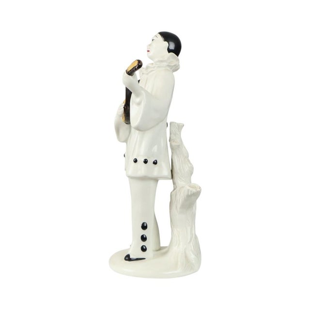 Ceramic Vintage Ceramic Pierrot Statue with Lute, France, 1960s For Sale - Image 7 of 14