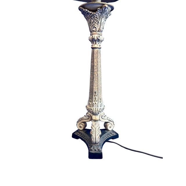 Vintage Neoclassical Buffet Lamp With Crackle Shade and Scrolled Base For Sale - Image 4 of 4