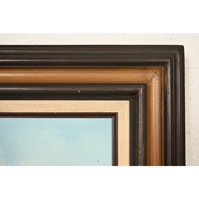 Bob Ross Style Original Signed Mountain River Landscape Oil Painting in Carved Wood Frame For Sale - Image 11 of 16