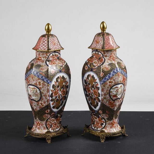 1990s Chinese Ceramic Potiche Vases with Metal Bases, 1990, Set of 2 For Sale - Image 5 of 10