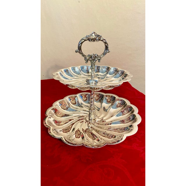 F.B. Rogers Silver Co. Late 20th Century Rodger’s Silver Plate Two Tier Serving Tower For Sale - Image 4 of 5