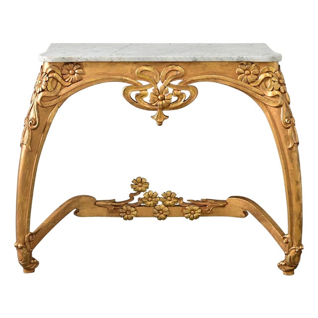 Early 20th Century French Art Nouveau Giltwood and Marble Console Table For Sale