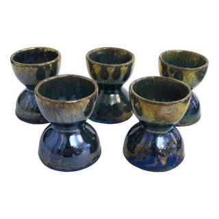 Early 20th Century Boiled Egg Service with Dish, Salt Pots & Egg Cups in Metallic Sandstone Cytère Rambervillers, 1890s For Sale