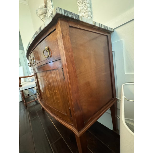Antique French Louis XVI Demilune Mahogany Calacatta Viola Marble Top Buffet Sideboard Credenza For Sale - Image 10 of 18