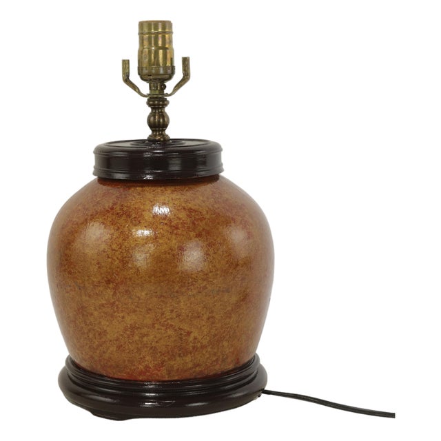 A Red Vintage Ceramic Table Lamp With a Unique Brown and Gold Speckled Glaze. For Sale
