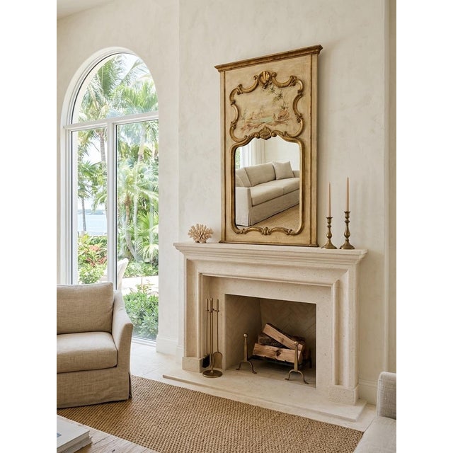 Wood Vintage French Neoclassical Style Trumeau Mirror With Hand-Painted Pastoral Scene For Sale - Image 7 of 9