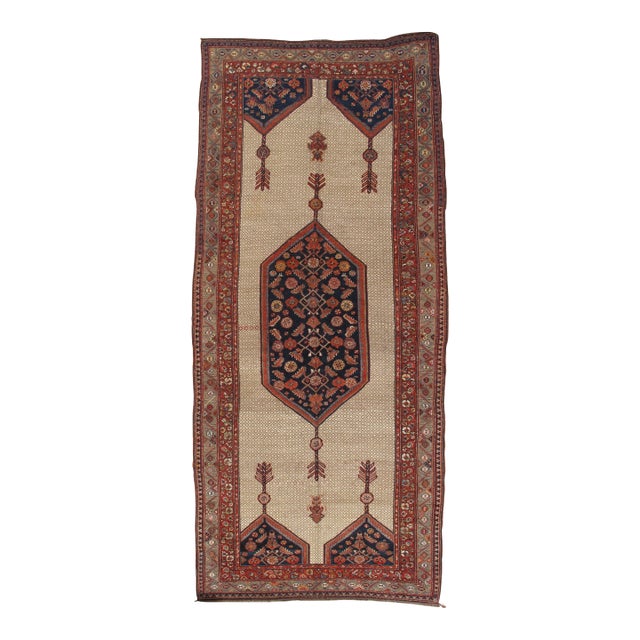 Antique Persian Serab Rug, Handmade Wool Oriental Rug, Red, Ivory, Camel, Blue For Sale