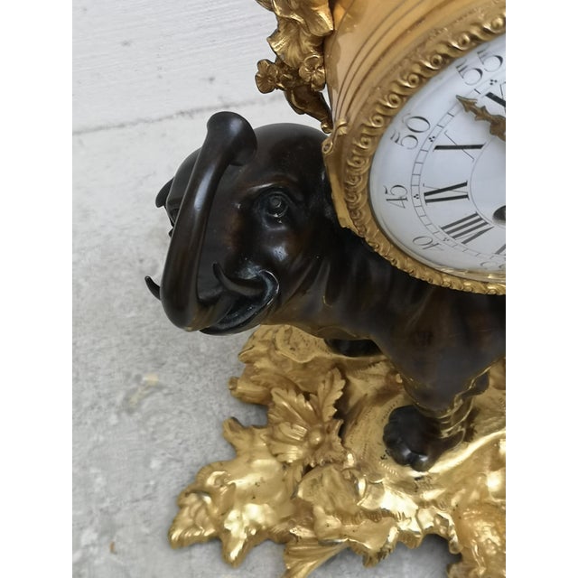 Gilt Bronze Desk Clock with Elephant Angel Decor For Sale - Image 11 of 18