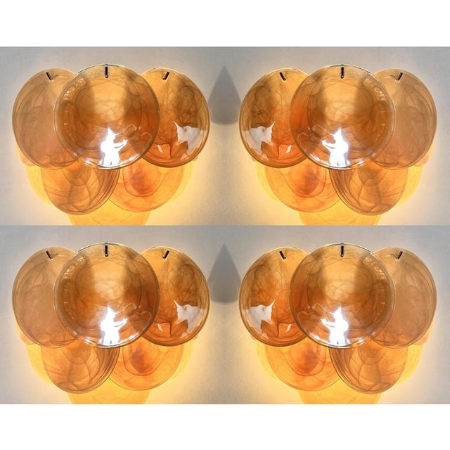 Wall Sconces with Amber Murano Discs, 1990, Set of 4 For Sale - Image 4 of 14