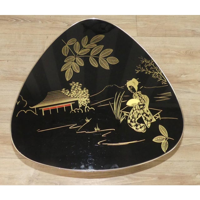 Cocktail Table Black Glass Top Gold Asia Kidney Table, 1950s For Sale - Image 11 of 11