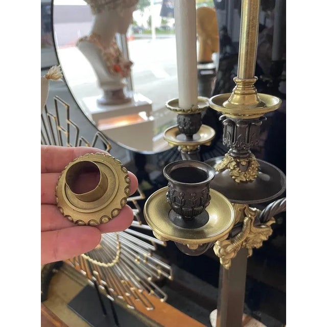 Pair of French Empire Revival Candelabra Lamps Bronze For Sale - Image 10 of 13