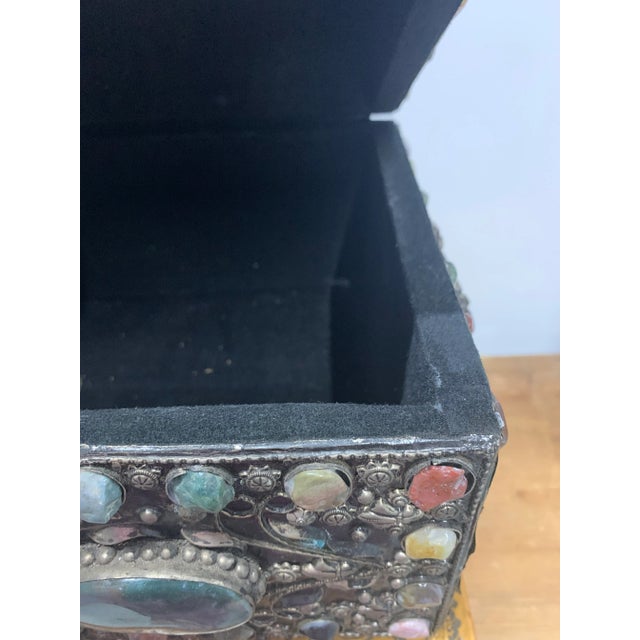 Large Silver Filigree Dome-Top Moroccan Wedding Trunk. Encrusted with Multi-Colored Agates & Semi-Precious Stones in...