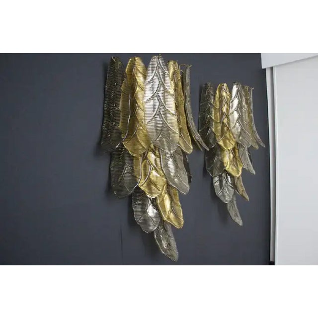 Barovier & Toso Long Textured Golden and Smoked Murano Glass Sconces in Palm Tree Shape from Barovier & Toso, 1990s, Set of 2 For Sale - Image 4 of 17