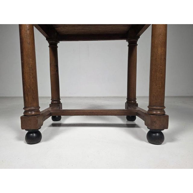 Dutch Amsterdam School Solid Oak Side Table, 1930s For Sale - Image 6 of 8