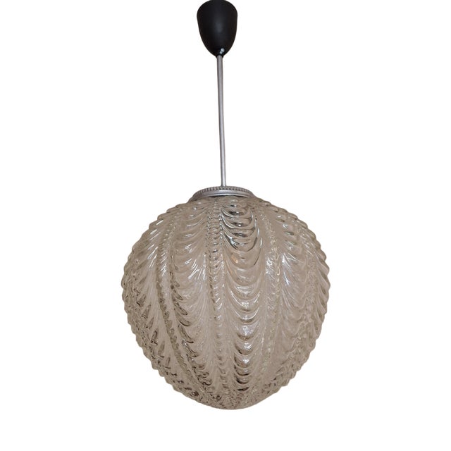 Vintage Ceiling Lamp with a Spherical Relief Glass Shade on a Chrome-Plated Metal Mount, 1970s For Sale