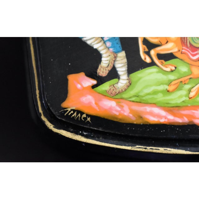 Vintage Russian Palekh Lacquer Box Humpbacked Horse Signed Hand Painted Art For Sale - Image 4 of 16
