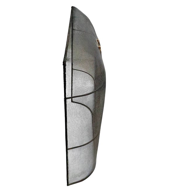 Stationary metal mesh fireplace screen, with brass handles. The screen is in very good, clean, ready to use condition,...