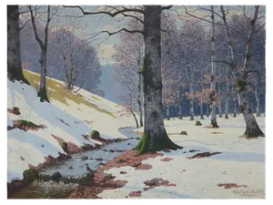 Antique Wooden River in Birch Forest Painting by Fritz Müller-Landeck