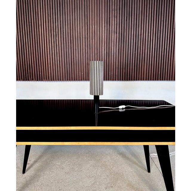 Small Art Deco Table Lamp with Striped Lampshade and Cylindrical Metal Base, Germany, 1920s For Sale - Image 18 of 18