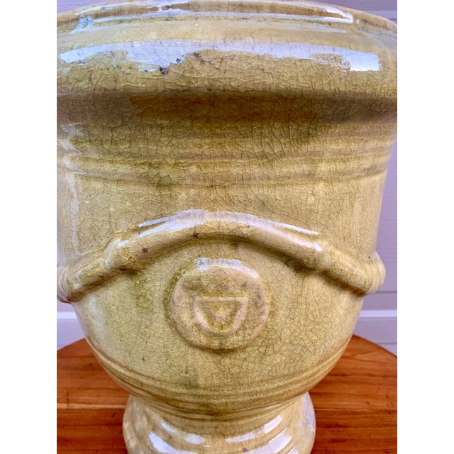 Green French Provincial Glazed Earthenware Pedestal Planter For Sale - Image 8 of 12