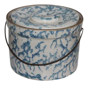19th Century Spongeware Salt Crock With Bail Handle