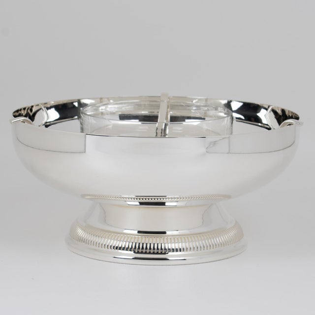A modernist silver plate and crystal caviar serving bowl, dish, or chiller designed by French silversmith Gelb in the...