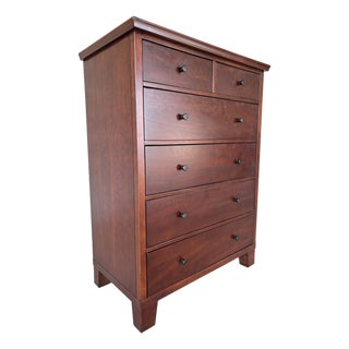 Pottery Barn Valencia Shaker Style 6 Drawer Cherry High Chest of Drawers For Sale