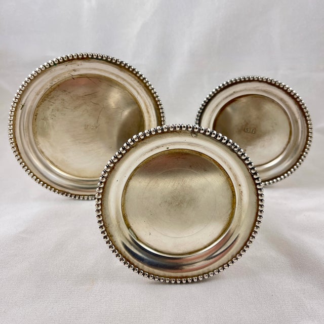 Metal Silver-Plate Wine & Condiment Bottle Table Coasters, Set of Three For Sale - Image 7 of 8