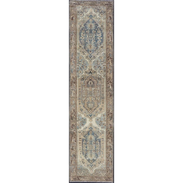 Early 20th Century Antique Persian Malayer Runner With Geometric Medallion Design in Blue and Tan For Sale - Image 11 of 11