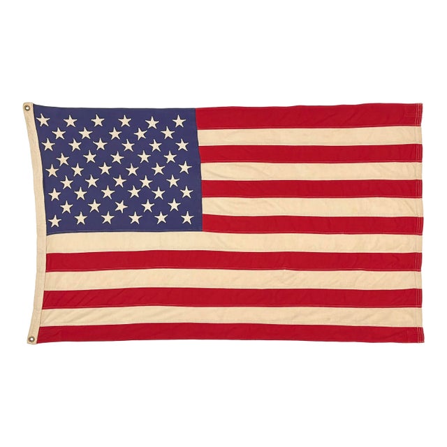 Vintage Cotton American Flag With Sewn Stars For Sale