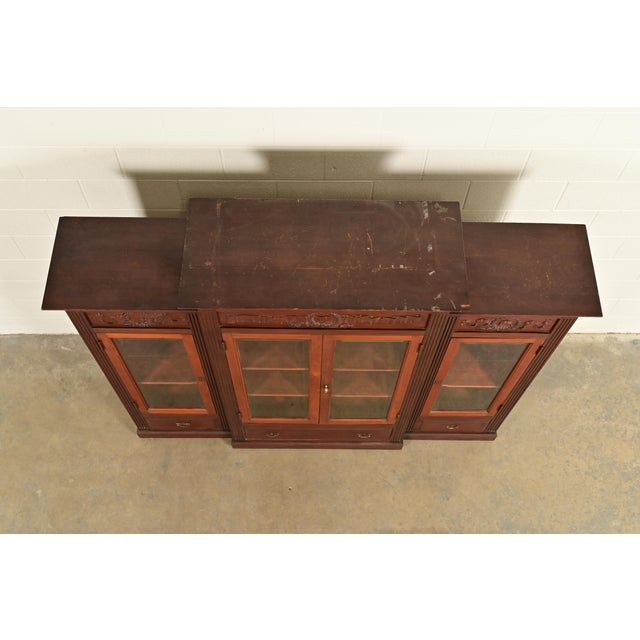 R. J. Horner Style Antique Victorian Carved Walnut Triple Bookcase Cabinet, Circa 1880s For Sale - Image 9 of 12