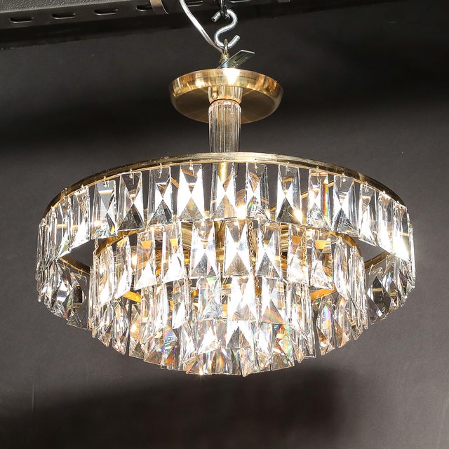 Mid-Century 3-Tier Faceted & Cut Crystal Chandelier in Brass W/ Glass Rod Detail For Sale - Image 10 of 18