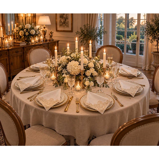 Elegant Vintage Linen Napkins Lace Corner Set of 7 For Sale - Image 4 of 4