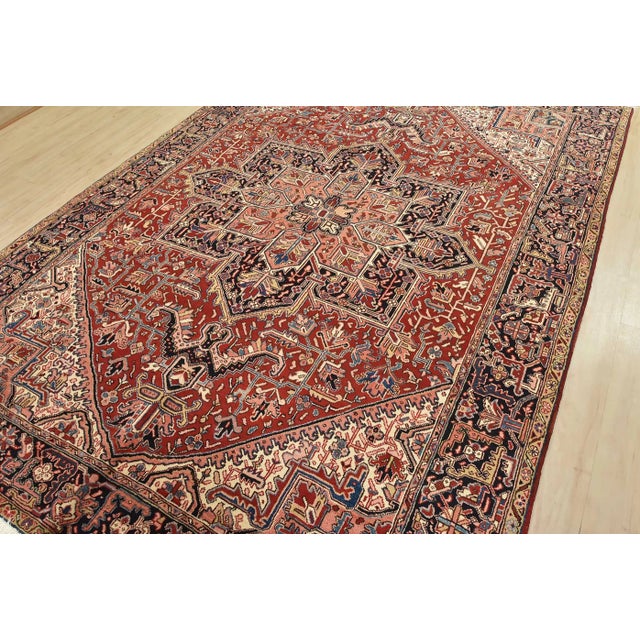 Tribal Vintage Tribal Rug 7’8” X 11’4” Red Wool Hand-Knotted Oriental Carpet For Sale - Image 3 of 14