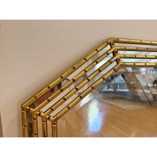 Mid-Century Modern Vintage Carolina Mirror Company Gilt Faux Bamboo & Mirrored Octagonal Wall Mirror For Sale - Image 3 of 9