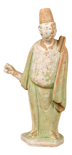 17th Century Chinese Ming Dynasty Terracotta Courtsman Statuette with Original Polychromy