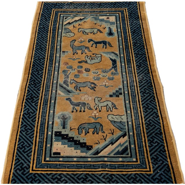 Art Deco Vintage Chinese Beige Handmade Art Deco Wool Rug For Sale - Image 3 of 6